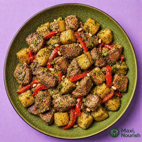 Pesto Lamb with Cubed Potato